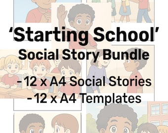 School Transition Social Story Bundle: Autism & ADHD Visual Supports (Printable A4 PDF Stories and Editable Templates)
