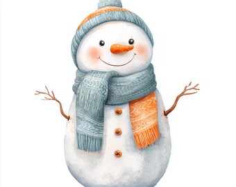 Paquete de imágenes prediseñadas de animales de invierno de 19 JPG 300 DPI, lindos personajes de invierno, muñeco de nieve, zorro, pingüino, ilustraciones, acuarela, arte invernal, descarga digital