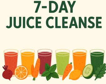 Tarjetas de recetas de jugos desintoxicantes de 7 días, plan imprimible de jugos desintoxicantes, recetas diarias de jugos, alimentación limpia, limpieza y bienestar, descarga digital imprimible.