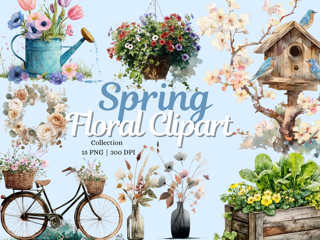 Spring Watercolor Clipart Floral Illustration Bundle Flowers ...