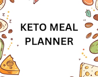 Planificador de comidas cetogénico imprimible, objetivos semanales, registro diario de comidas, ideas de comidas, seguimiento del progreso, planificador de dieta baja en carbohidratos, descarga digital en PDF.