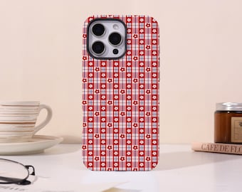 Red Flowers Dual-Layer Phone Case For iPhone 11 12 13 14 15 16 17 Pro Max Plus Mini XS XR 17Air,Matte/Glossy Case,Magnetic Tough Cover