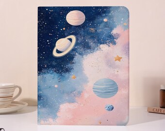 Pink Blue Galaxy iPad Case with Pen Slot For iPad A16, 2025 Air 7/6/5th 11" 13", iPad Mini 6/7, iPad 10 10.9" 2022,iPad Pro 12.9'' 11" Cover