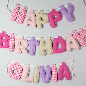 Personalized Fabric Happy Birthday Banner | Puffy Letter Garland