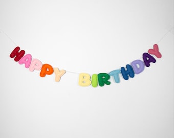 Happy Birthday Felt Banner | Colorful Rainbow Garland