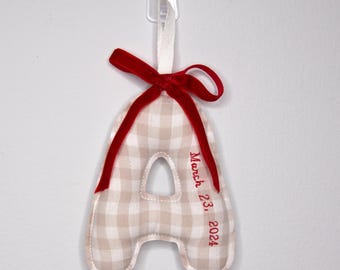 Personalized Fabric Letter Ornament With Embroidered Birthday | Puffy Letter Christmas Initial | Baby Keepsakes