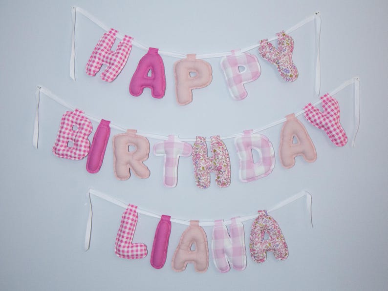 Personalized Fabric Happy Birthday Banner | Puffy Letter Garland image 6