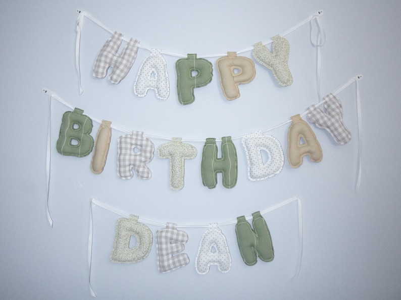 Personalized Fabric Happy Birthday Banner | Puffy Letter Garland image 3