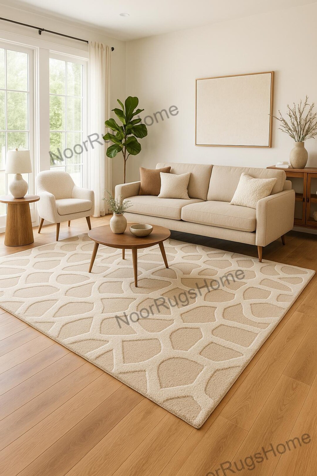 8x10 Beige High Low Rug Modern Geometric Carpet Scandinavian Living ...