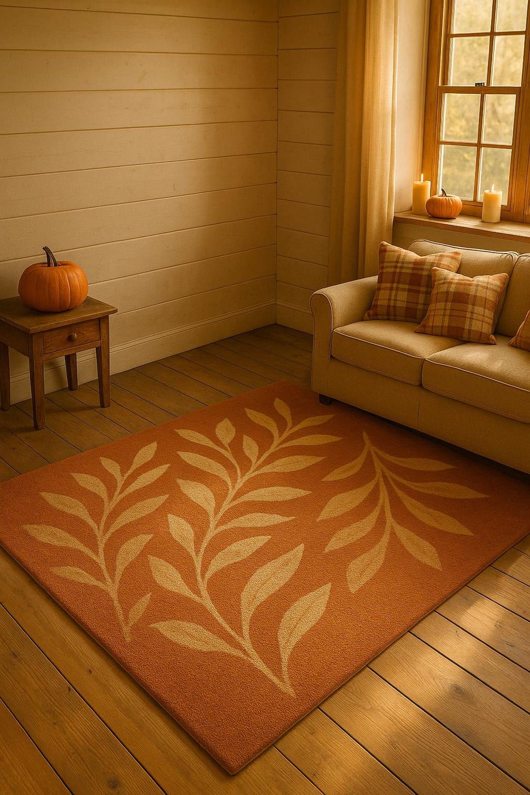 Scorched Rug Hand-tufted Wool Area Rug | Burnt Orange Leaf Pattern - Etsy