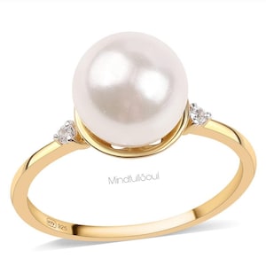 Natural freshwater Pearl Ring Pearl and Diamond Ring Sterling Silver Ring For Women gift for her Statement ring Proposal Ring For Love