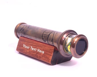 Handmade Brass Kaleidoscope with Wood Stand – Vintage Floral Desk Toy