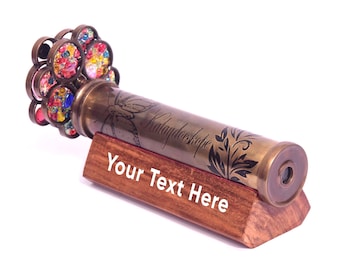Handcrafted Floral Brass Kaleidoscope with Stand • Antique-Style Gift (7"x1")