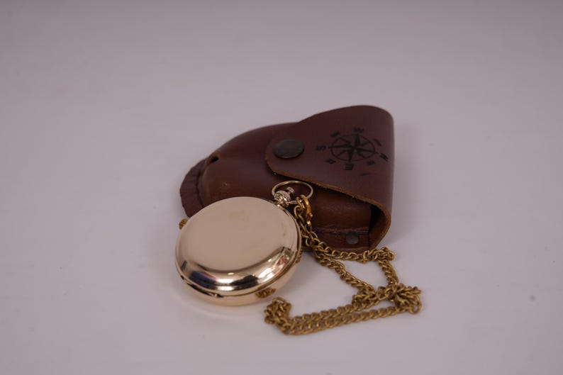2 Inch Brass Pocket Watch With Leather Box – Vintage Antique Style ...