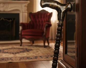 Bastón de madera vintage: accesorio de disfraz con mango ornamentado