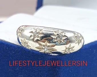 Sterling Silver Dome Ring, Star Celestial CZ Diamond Jewelry