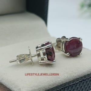 Okrągłe, rubinowe topy w kształcie gwiazdy, srebrne topy dla dziewcząt, topy z kamieniami szlachetnymi na lipiec, topy ze srebra próby 925, topy z czerwonymi kamieniami szlachetnymi