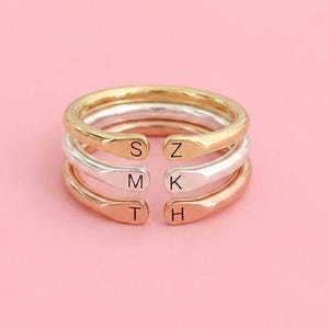 Custom Letter Ring , Open Cuff Initial Ring , Engraving Silver Ring , Personalized Stackable Rings for Men & Women , Adjustable Ring
