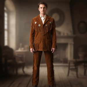 Wildleder Fransen Cowboy Outfit: Western Mountain Man Stil