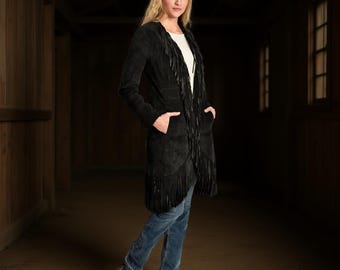 Suede Leather Fringe Western Coat: Indian Beadwork, Cowgirl Style