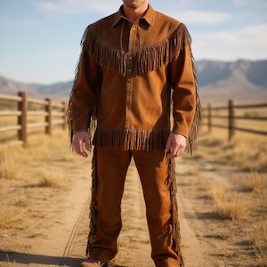 Wildleder Fransen Cowboy Outfit: Handgefertigte Western Hemd & Hose