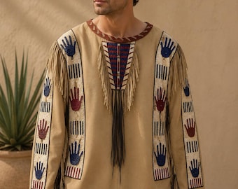Men’s Western Fringe Jacket, Suede Cowboy Jacket, Beaded Western Pullover, Vintage Rodeo Jacket, Boho Festival Wear