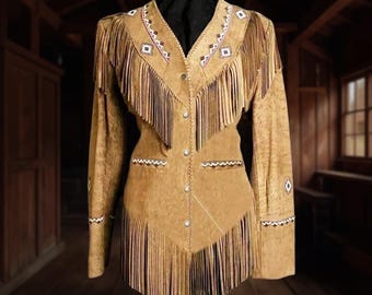 Hand-Studded Leather Fringe Jacket: Western Cowgirl Boho Style