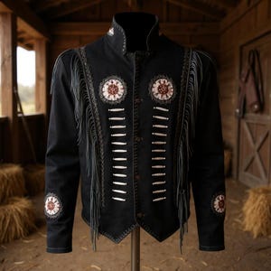 Handmade Suede Leather Fringe Jacket with Beads, Western Wear Bohemian Suede Jacket, Cowgirl Leather Fringe Jacket, Boho Style Outfit
