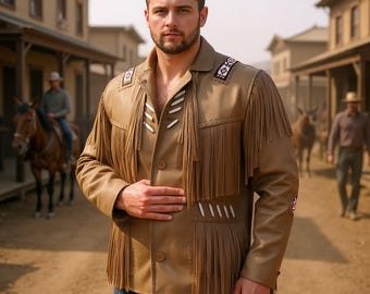 メンズウエスタンレザーフリンジジャケット：ハンドメイドカウボーイ