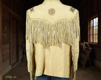 Leather Fringe Cowgirl Jacket: Bone Bead Detail, Western Boho Style