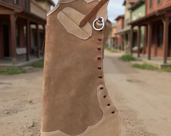 Handmade Suede Cowgirl Chaps: Fringe Leather Riding Pants