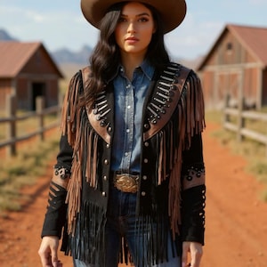 Handmade Suede Leather Fringe Jacket with Beads, Western Wear Bohemian Suede Jacket, Cowgirl Leather Fringe Jacket, Boho Style Outfit
