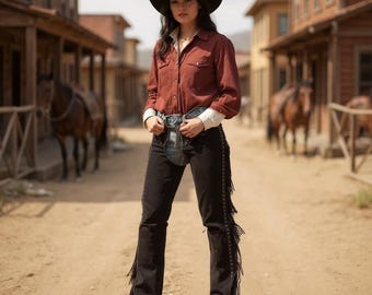 Handmade Suede Cowgirl Chaps: Fringe Leather Riding Pants