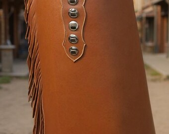 Handmade Suede Cowgirl Chaps: Fringe Leather Riding Pants