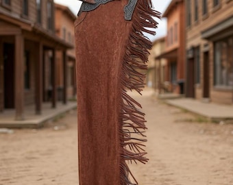 Handmade Leather Western Chaps: Fringe Cowboy/Cowgirl Riding Pants