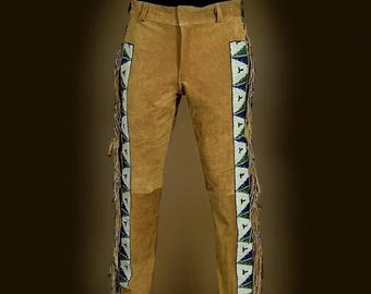 Pantalones de gamuza con flecos hechos a mano: estilo vaquero occidental