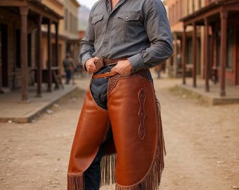 Chinks Western in pelle scamosciata fatti a mano: ghette da cowboy con frange