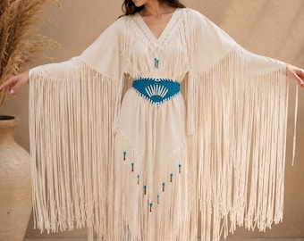 Western Fringe Dress for Women, Boho Cowgirl Dress, Long Fringe Dress, Southwestern Festival Outfit, Handmade Western Clothing
