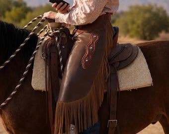 Suede Cowboy Chaps for Women | Western Leather Chaps | Rodeo Chaps | Chaps for Petites | Cowgirl Riding Chaps | Fringe Motorcycle Chaps