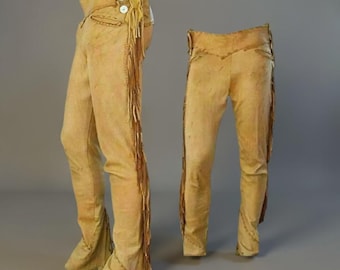 Handmade Deerskin Leather Pants: Mountain Man Buckskin Fringe (34