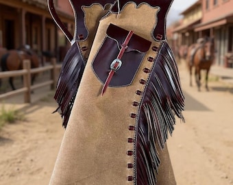 Handmade Leather Western Chaps with Fringe: Cowboy/Cowgirl Riding Gear