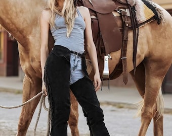 Handmade Suede Leather Chinks Chaps: Western Cowboy Equestrian Pants