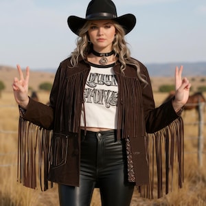Handmade Chocolate Suede Fringe Cowgirl Jacket: Western Boho Coat