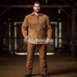 Handgefertigtes Wildleder Fransen Cowboy Outfit im Western Stil