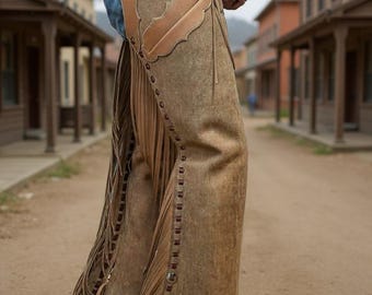 Handcrafted Suede Leather Chaps: Western Riding Gear with Fringe