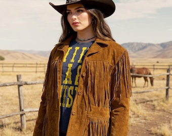 Chaqueta vaquera de gamuza con flecos de los años 70: estilo bohemio y vaquera vintage