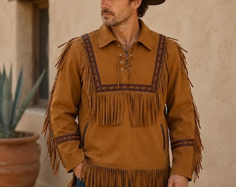 Western Fringe Jacket, Mens Suede Jacket, Cowboy Leather Jacket, Vintage Western Clothing, Rodeo Jacket, Fringe Cowboy Coat