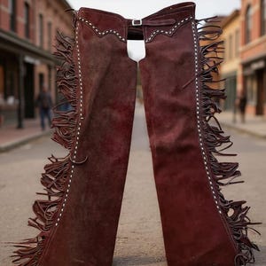 Chaps à Franges En Daim Western - Pantalon équitation Fait Main Avec Clous