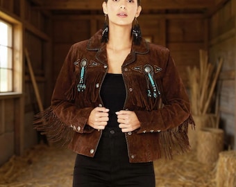 Hand-Studded Leather Fringe Jacket: Western Cowgirl Boho Style