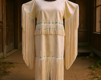beaded buckskin dress NATIVE AMERICAN CHEROKEE BEADED WOMANS BUCKSKIN BEADED 1930's DRESS –  Triple A Antiques